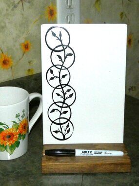 Black Vine Goth Dry Erase Message Board Ceramic Whiteboard with Wood Stand